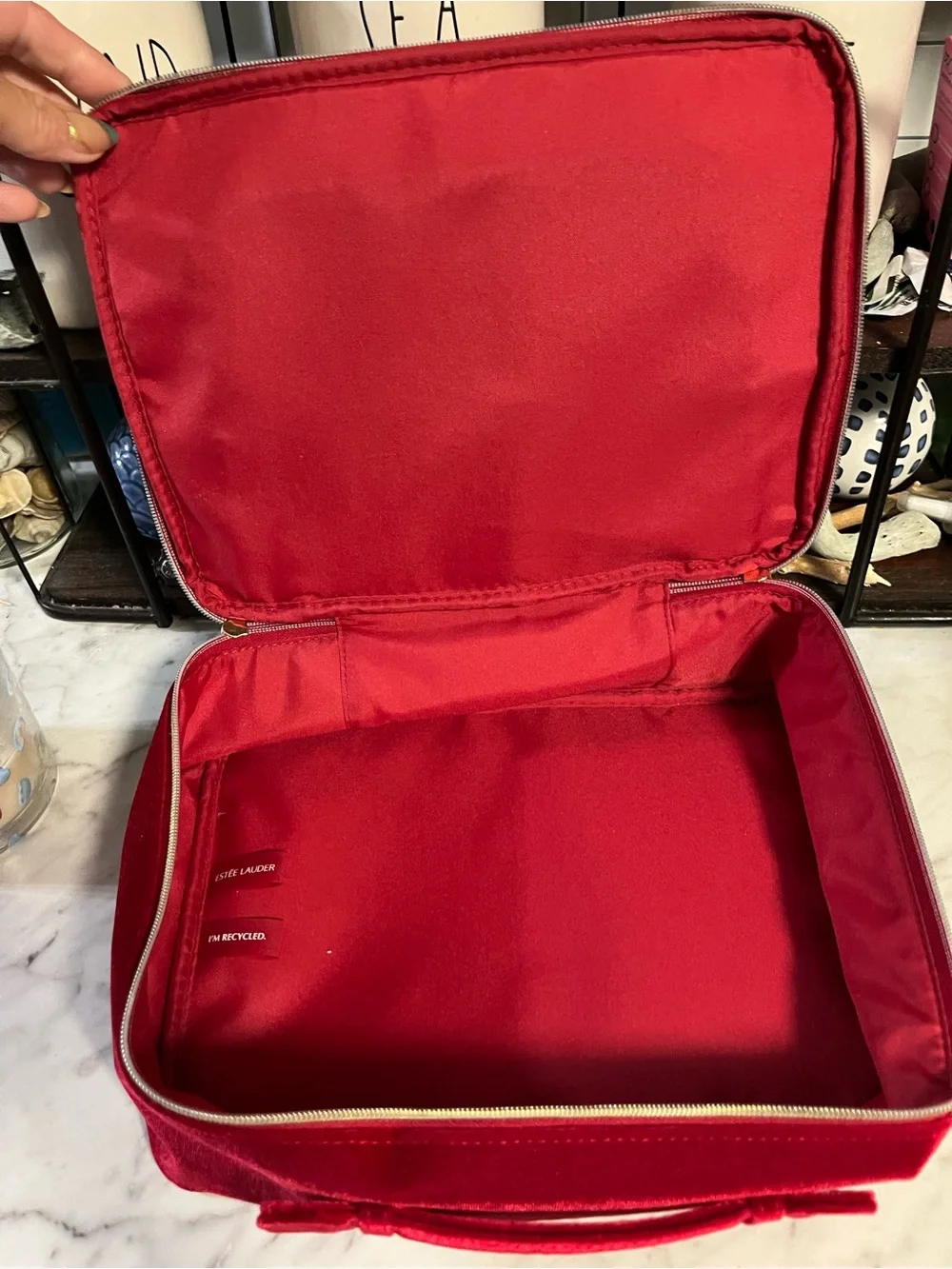Estee Lauder Red Velvet Quilted Star Cosmetic Case NWOY